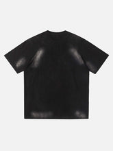 American Washed Distressed Patch Buchstaben-Stickerei T-Shirt